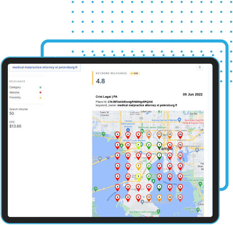 Different locations pinned on a map